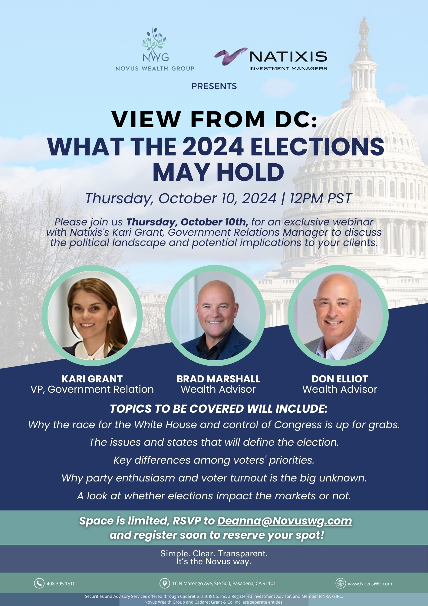 Novus Wealth Group: View From DC; What the 2024 Presidential Elections May Hold October 10th @ 12 pm PST webinar invitation